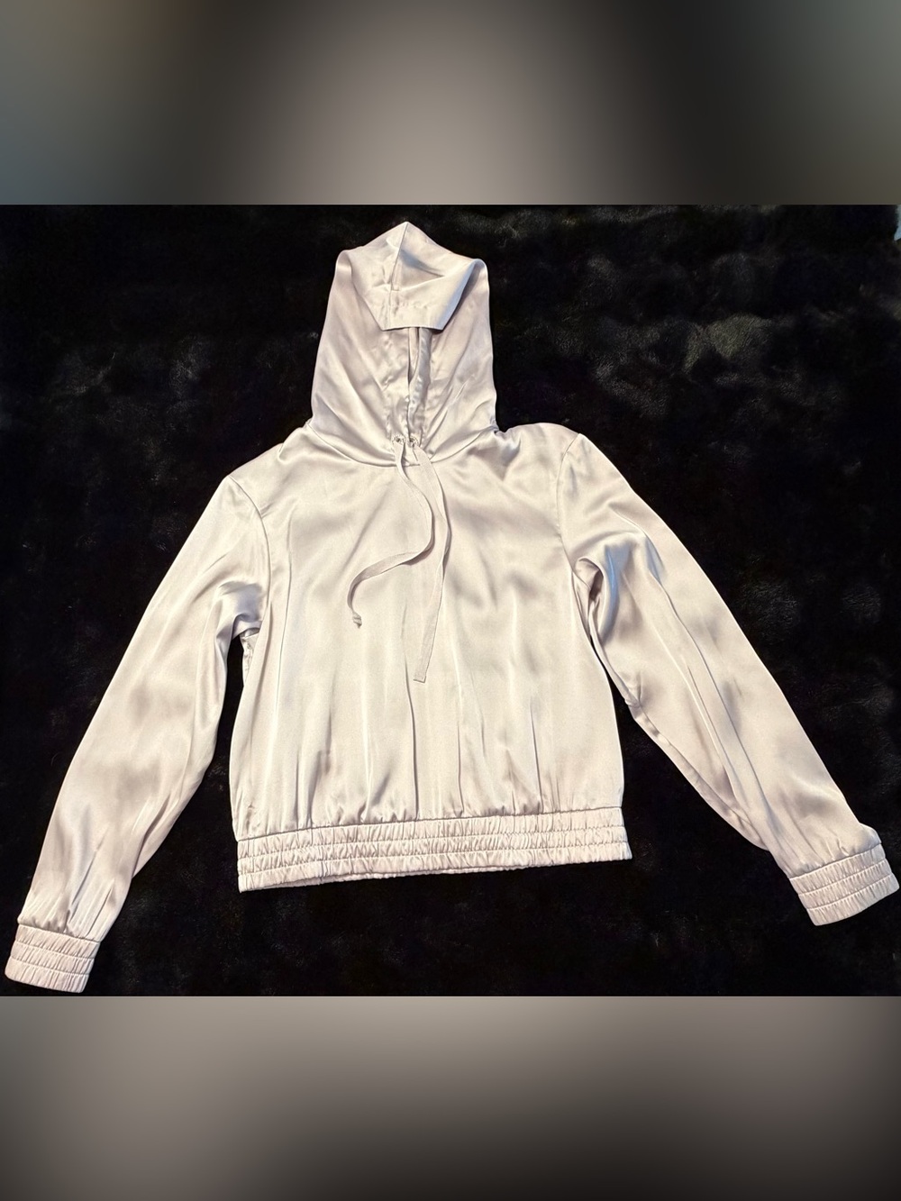 Express Satin-Look Pullover Hoodie in Light Silver